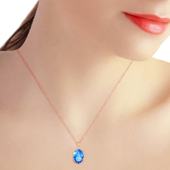14K. SOLID GOLD NECKLACE WITH OVAL BLUE TOPAZ - Picture 7 of 11